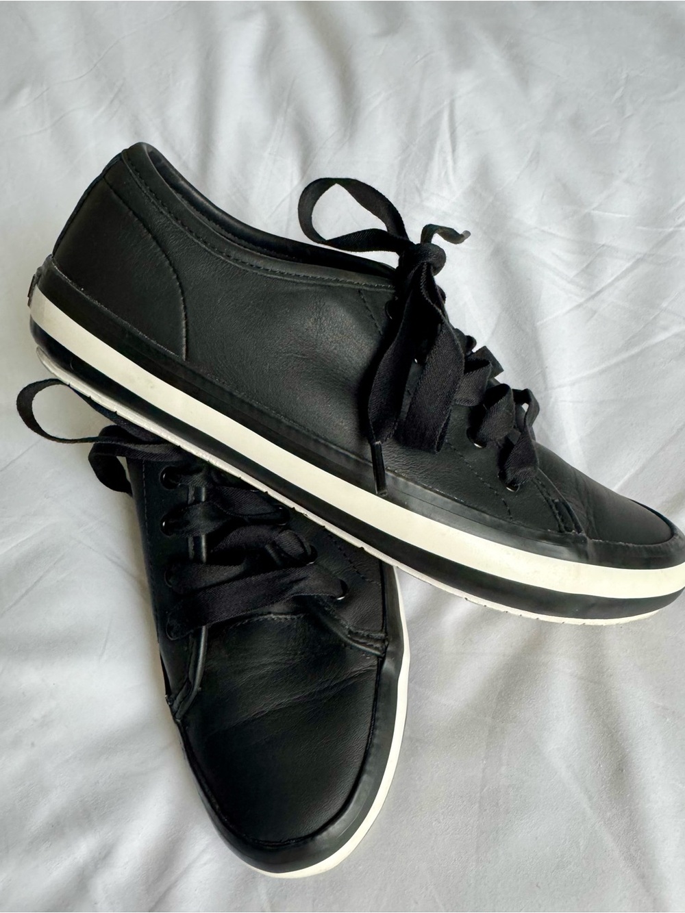 Camper Black Low-Top Sneakers with White Trim & Cool Laces 8.5/39 Woman's